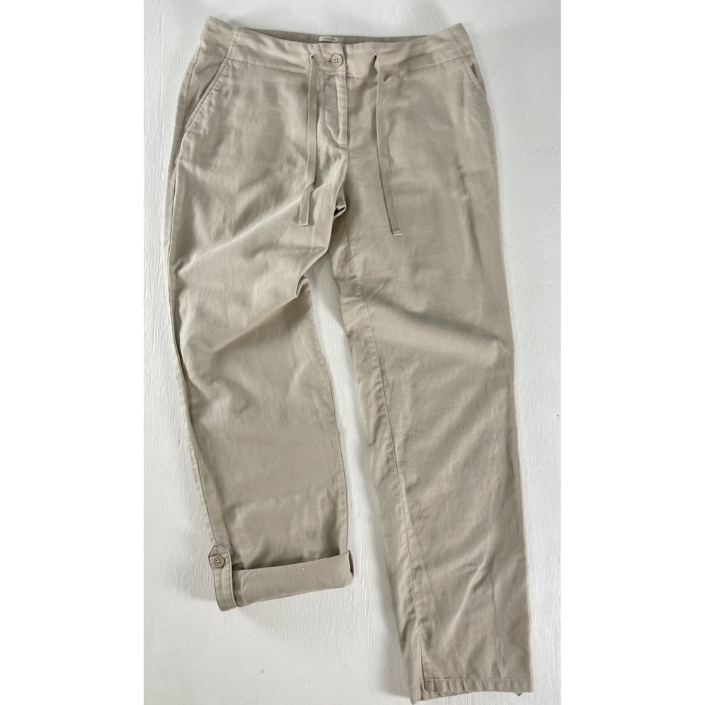 Talbots Pants‎ Women's 6 Tan Linen Blend Boho Beachy Classic Tie waist Roll Tab